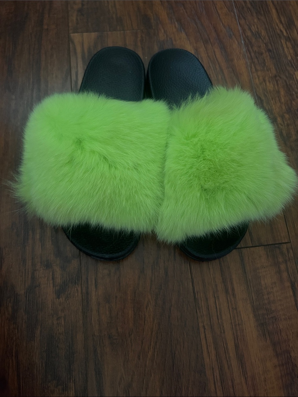 Neon Green Fuzzy Slide Sandals
